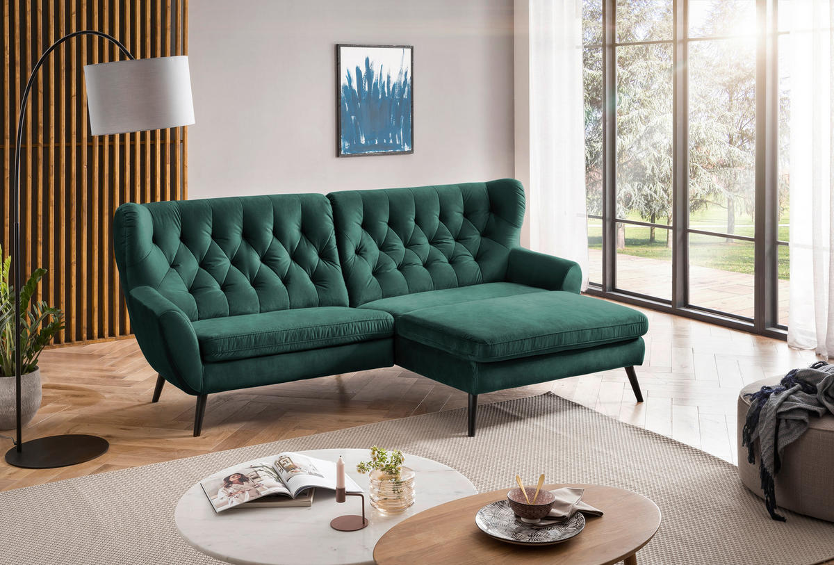 ECKSOFA in Mikrofaser Dunkelgrün  - Dunkelgrün/Schwarz, Design, Holz/Textil (237/165cm) - Stylife