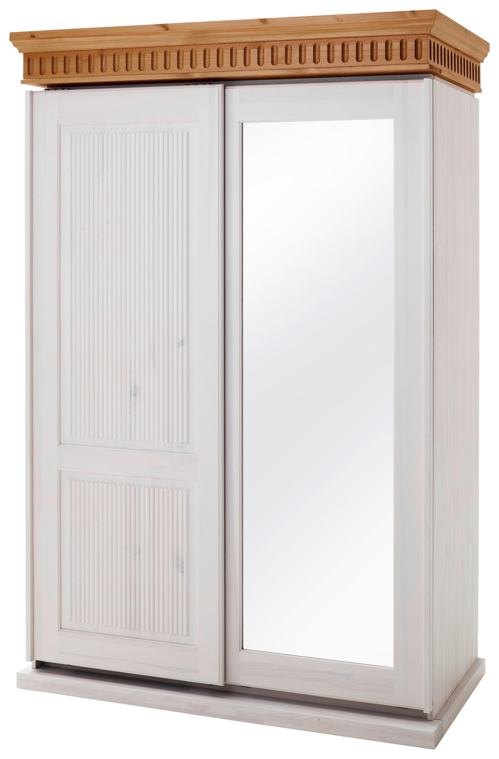 SCHWEBETÜRENSCHRANK 2-türig Kiefer massiv Weiß, Kieferfarben - Weiß/Kieferfarben, LIFESTYLE, Glas/Holz (130/200/70cm) - Carryhome