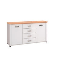 KOMODA, bílá, dub artisan, 161/86/41 cm - bílá/dub artisan, Basics, kov/kompozitní dřevo (161/86/41cm) - Landscape