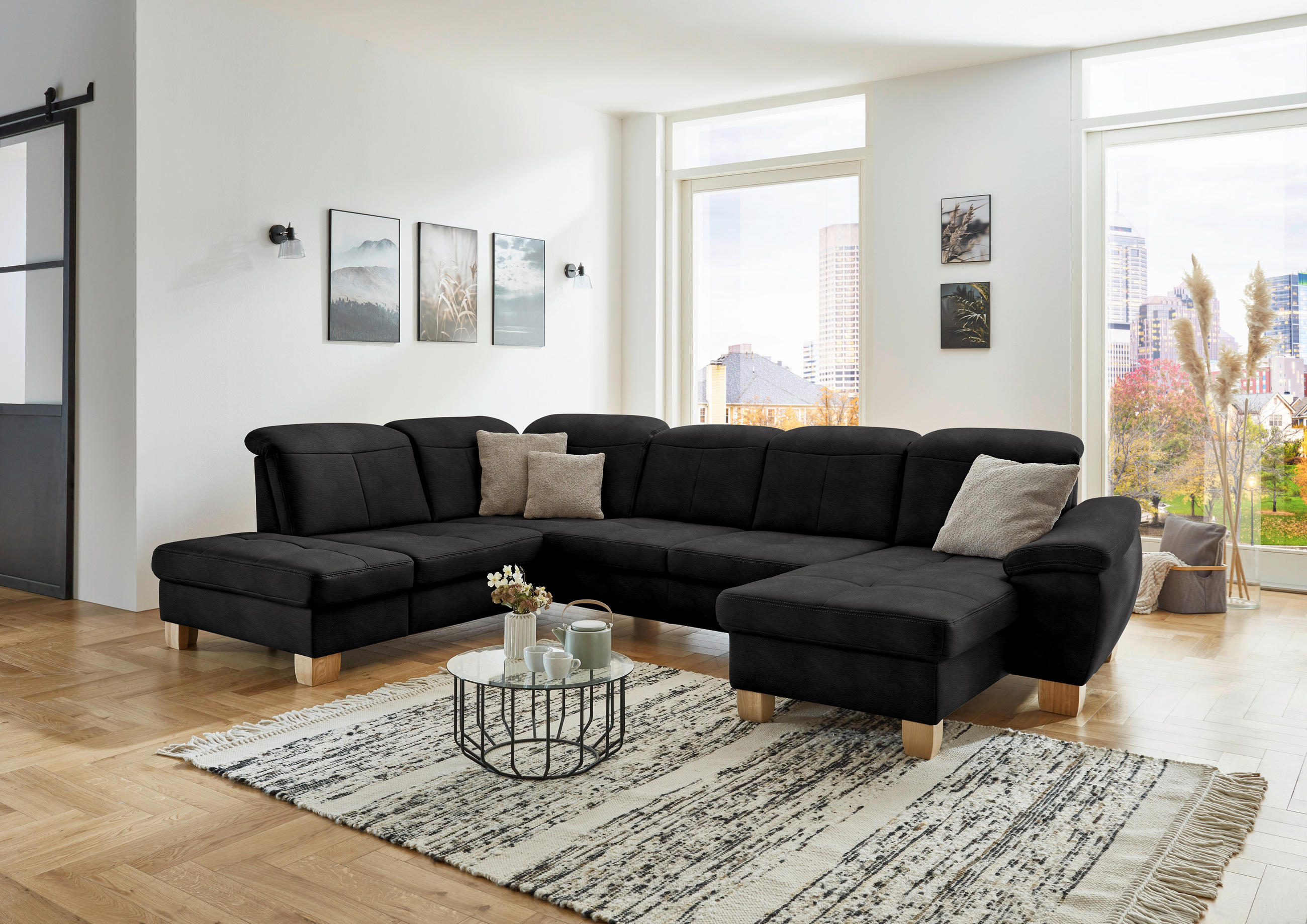 WOHNLANDSCHAFT in Mikrofaser Anthrazit  - Wildeiche/Anthrazit, Konventionell, Holz/Textil (243/343/185cm) - Voleo