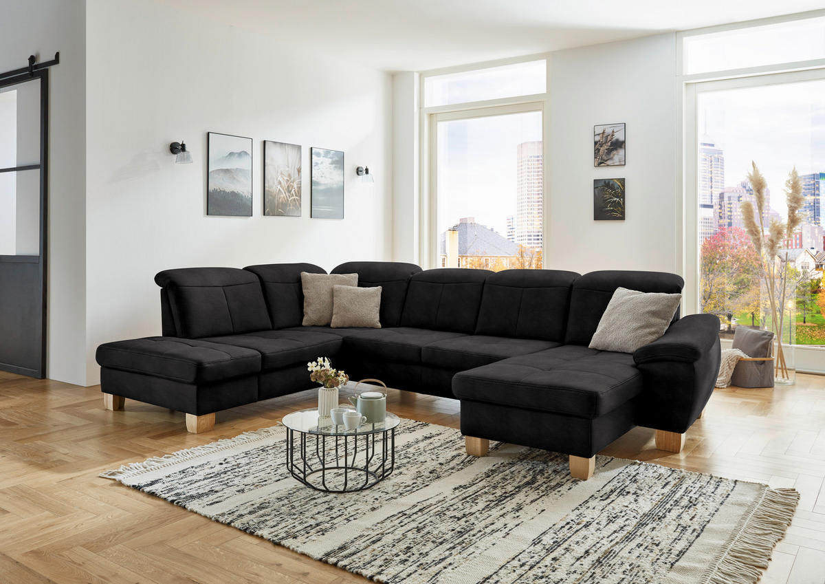 WOHNLANDSCHAFT in Mikrofaser Anthrazit  - Wildeiche/Anthrazit, Konventionell, Holz/Textil (243/343/185cm) - Voleo