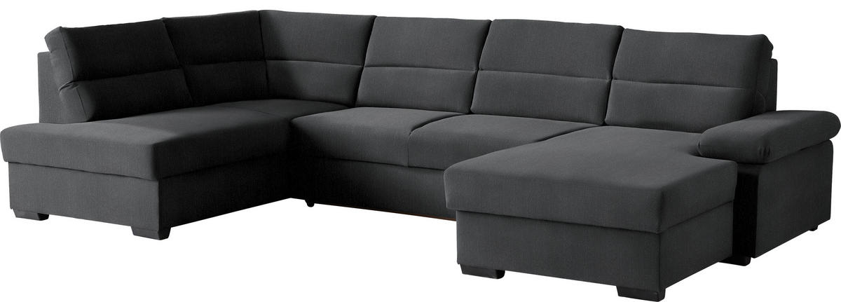 WOHNLANDSCHAFT in Webstoff Schwarz  - Dunkelbraun/Schwarz, KONVENTIONELL, Kunststoff/Textil (183/319/166cm) - Cantus