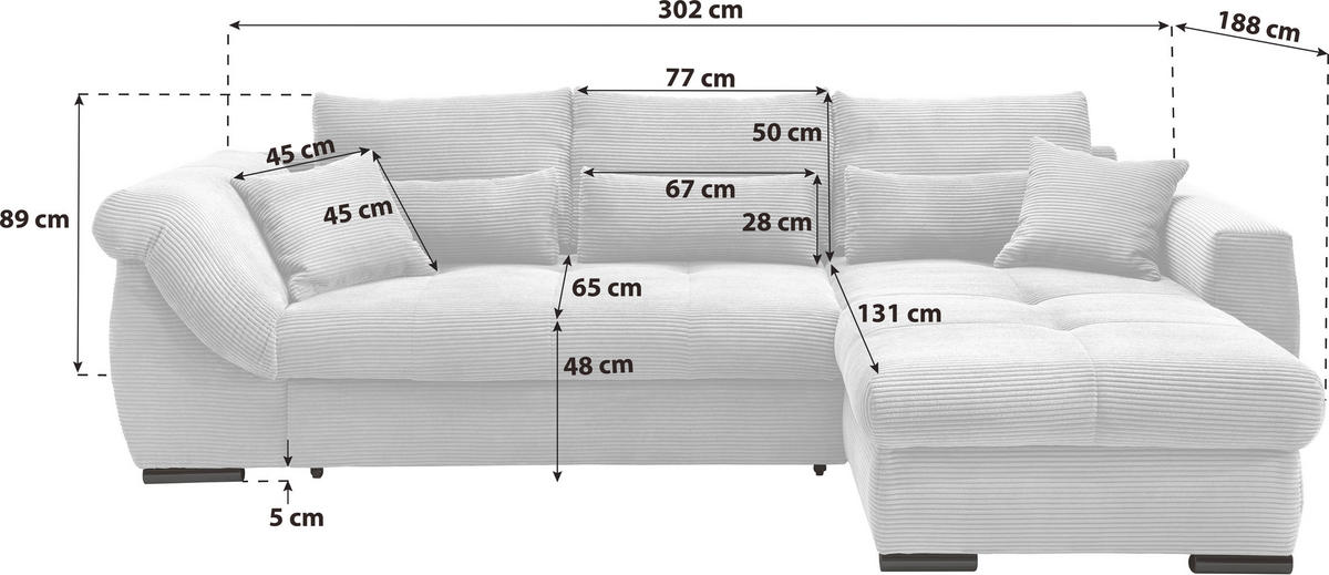ECKSOFA in Cord Goldfarben  - Goldfarben/Schwarz, Modern, Holz/Textil (302/188cm) - MID.YOU