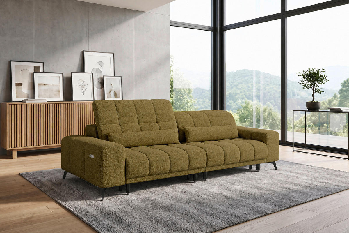 BIGSOFA Chenille Olivgrün  - Schwarz/Olivgrün, MODERN, Textil/Metall (300/112/121cm) - Xora