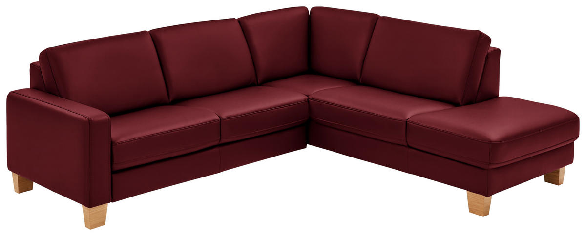 ECKSOFA in Echtleder Rot  - Eiche Bianco/Rot, Natur, Leder/Holz (257/235cm) - Valdera