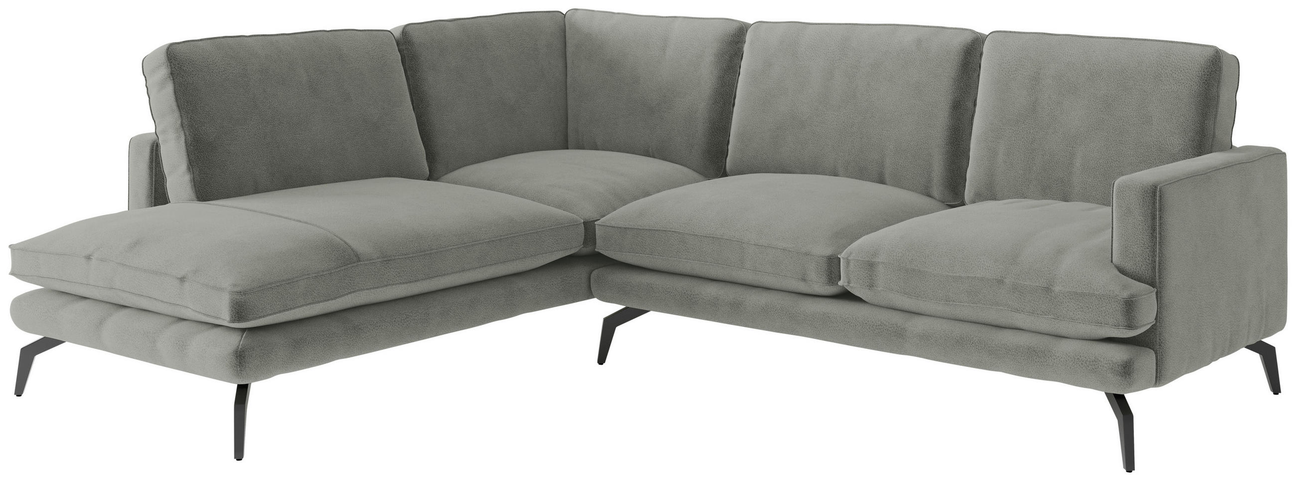 ECKSOFA Flachgewebe Grau  - Champagner/Schwarz, Design, Textil/Metall (202/250cm) - Livetastic