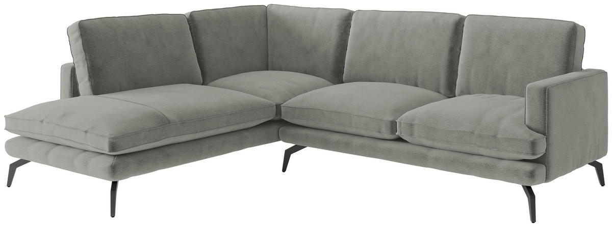 ECKSOFA Bali in Flachgewebe Grau  202/250 cm  - Champagner/Schwarz, Design, Textil/Metall (202/250cm) - Livetastic
