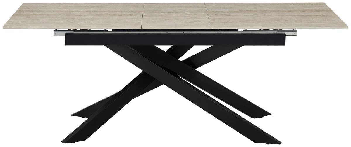 ESSTISCH 200/90/76 cm  Metall, Stein ausziehbar rechteckig Schwarz, Beige  - Beige/Schwarz, MODERN, Stein/Metall (200/90/76cm) - MID.YOU