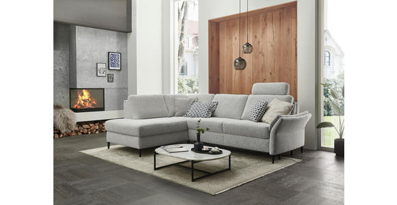 ECKSOFA Ecru Webstoff Schlaffunktion, Matratze  - Ecru/Schwarz, KONVENTIONELL, Textil/Metall (201/277cm) - Dieter Knoll