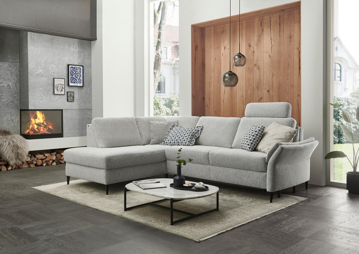 ECKSOFA Webstoff Ecru  - Ecru/Schwarz, Konventionell, Textil/Metall (201/277cm) - Dieter Knoll