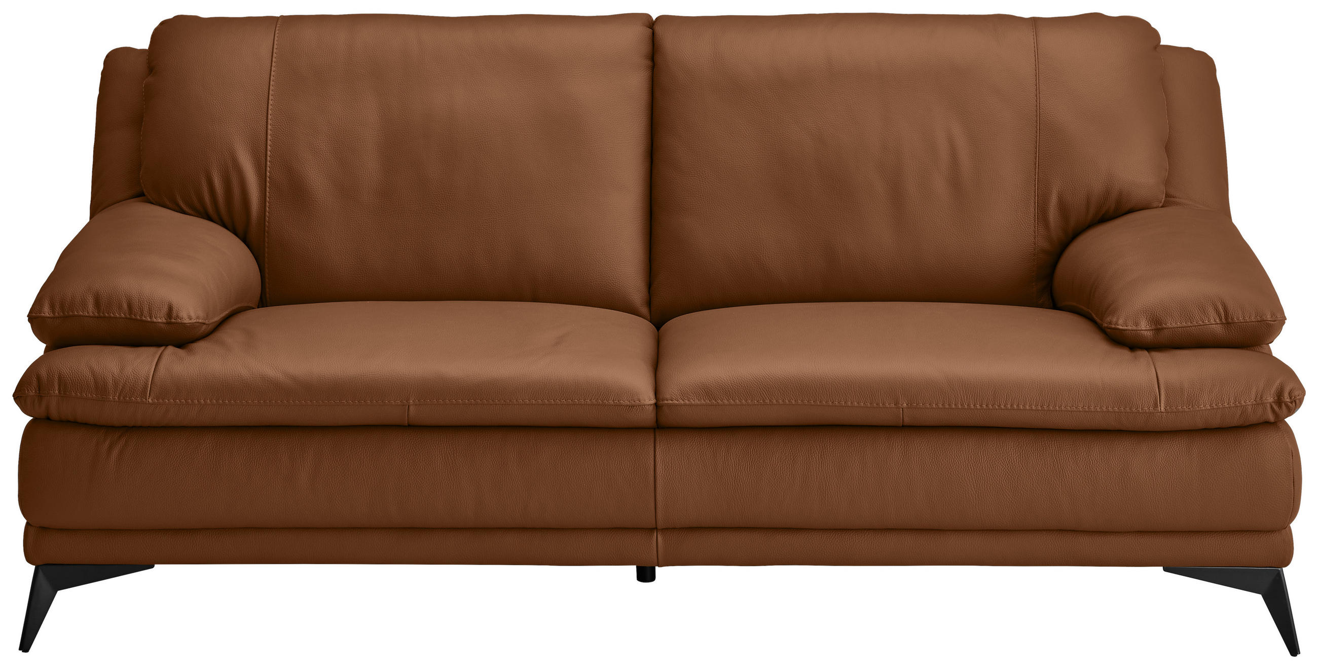 2,5-SITZER Cognac Echtleder  - Cognac/Schwarz, Design, Leder/Metall (212/92/98cm) - Novel