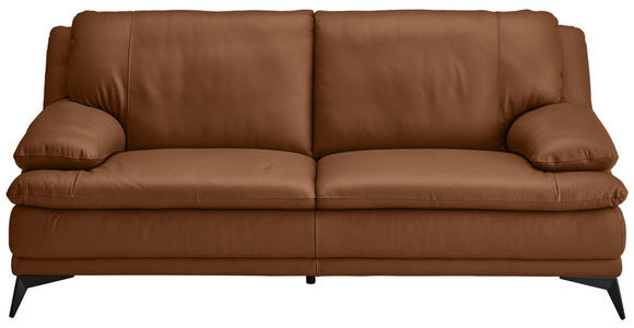 2,5-SITZER Cognac Echtleder  - Cognac/Schwarz, Design, Leder/Metall (212/92/98cm) - Novel
