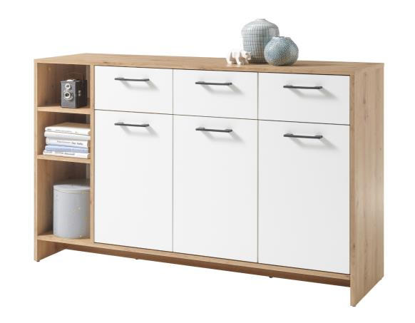 KOMODA  135/92/38 cm  bela, boja hrasta  - boja hrasta/bela, Dizajnerski, pločasti materijal/plastika (135/92/38cm) - Xora