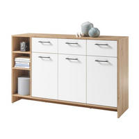 KOMODA  135/92/38 cm  bela, boja hrasta  - boja hrasta/bela, Dizajnerski, pločasti materijal/plastika (135/92/38cm) - Xora