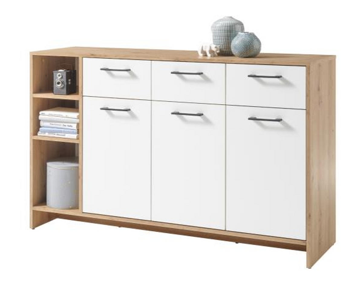 KOMODA  135/92/38 cm  bela, boja hrasta  - boja hrasta/bela, Dizajnerski, pločasti materijal/plastika (135/92/38cm) - Xora