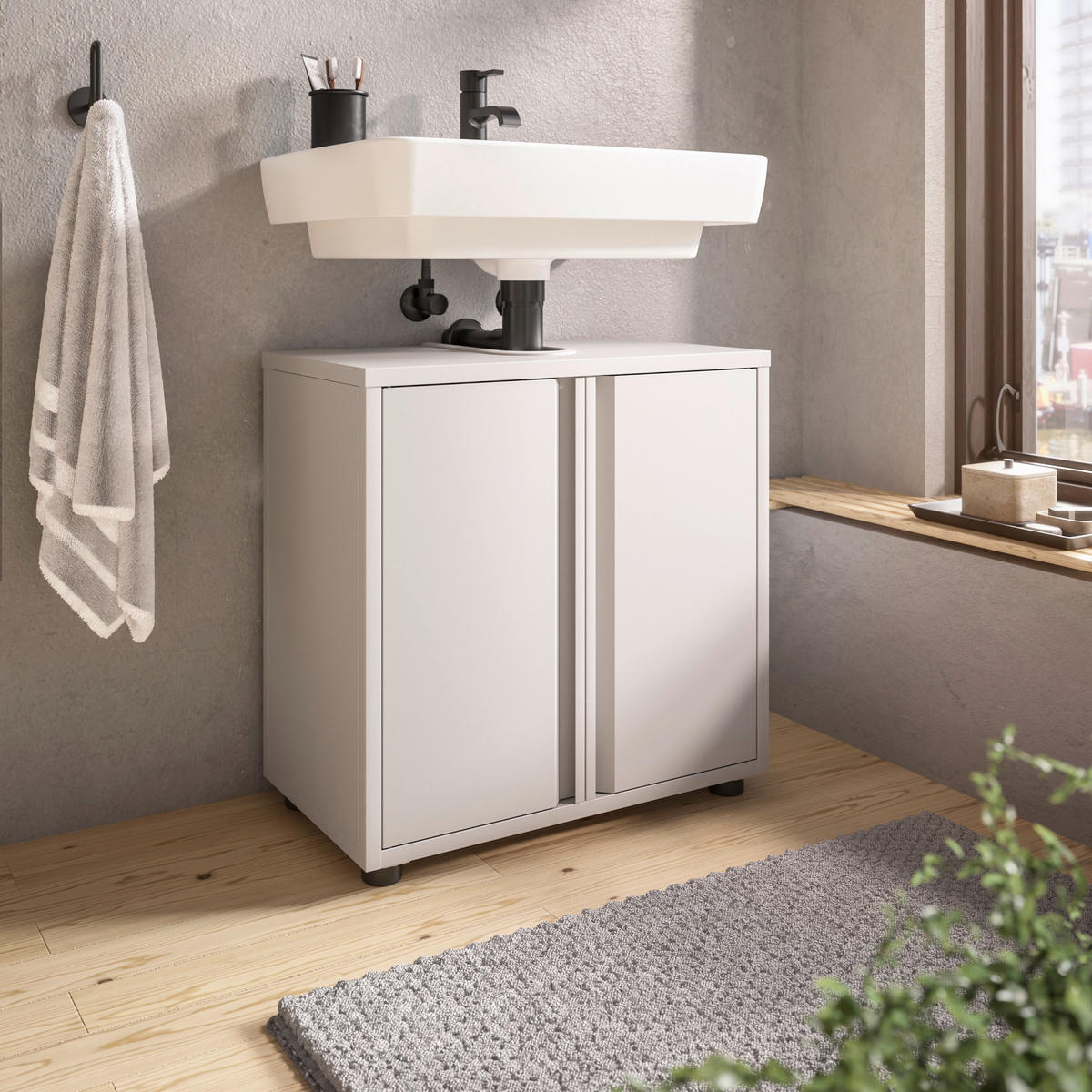 WASCHBECKENUNTERSCHRANK 60/60/33 cm  - Kaschmir/Schwarz, Design, Kunststoff/Metall (60/60/33cm) - home24