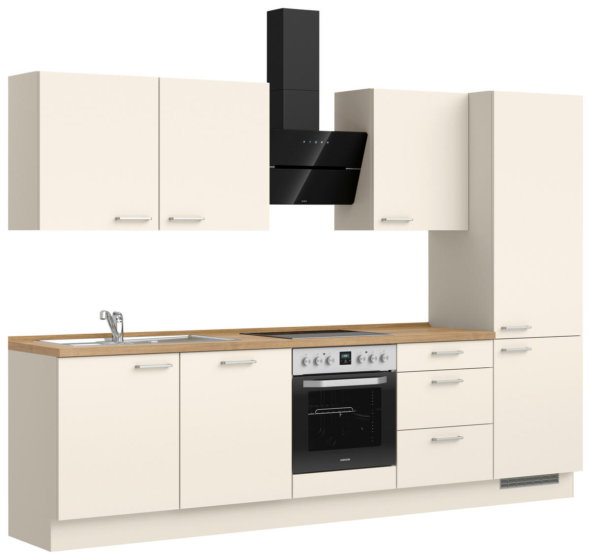 KÜCHENLEERBLOCK 300 cm   in Eichefarben, Magnolie  - Edelstahlfarben/Eichefarben, MODERN, Holzwerkstoff/Metall (300cm) - Nobilia