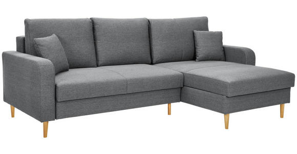 ECKSOFA in Flachgewebe Grau - Eiche Wotan/Grau, KONVENTIONELL, Holz/Textil (255/157cm) - Carryhome