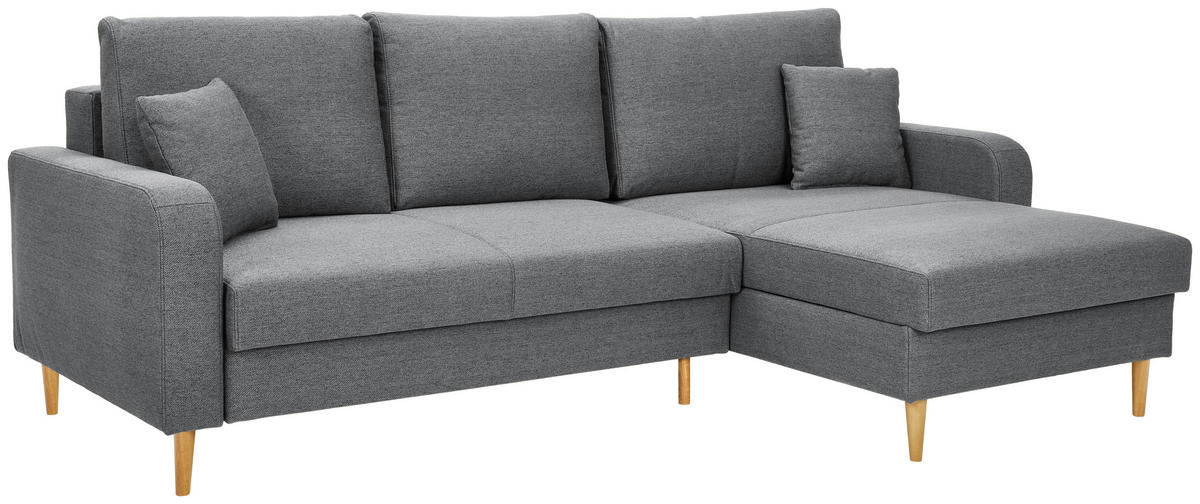 ECKSOFA in Flachgewebe Grau  - Eiche Wotan/Grau, Konventionell, Holz/Textil (255/157cm) - Carryhome