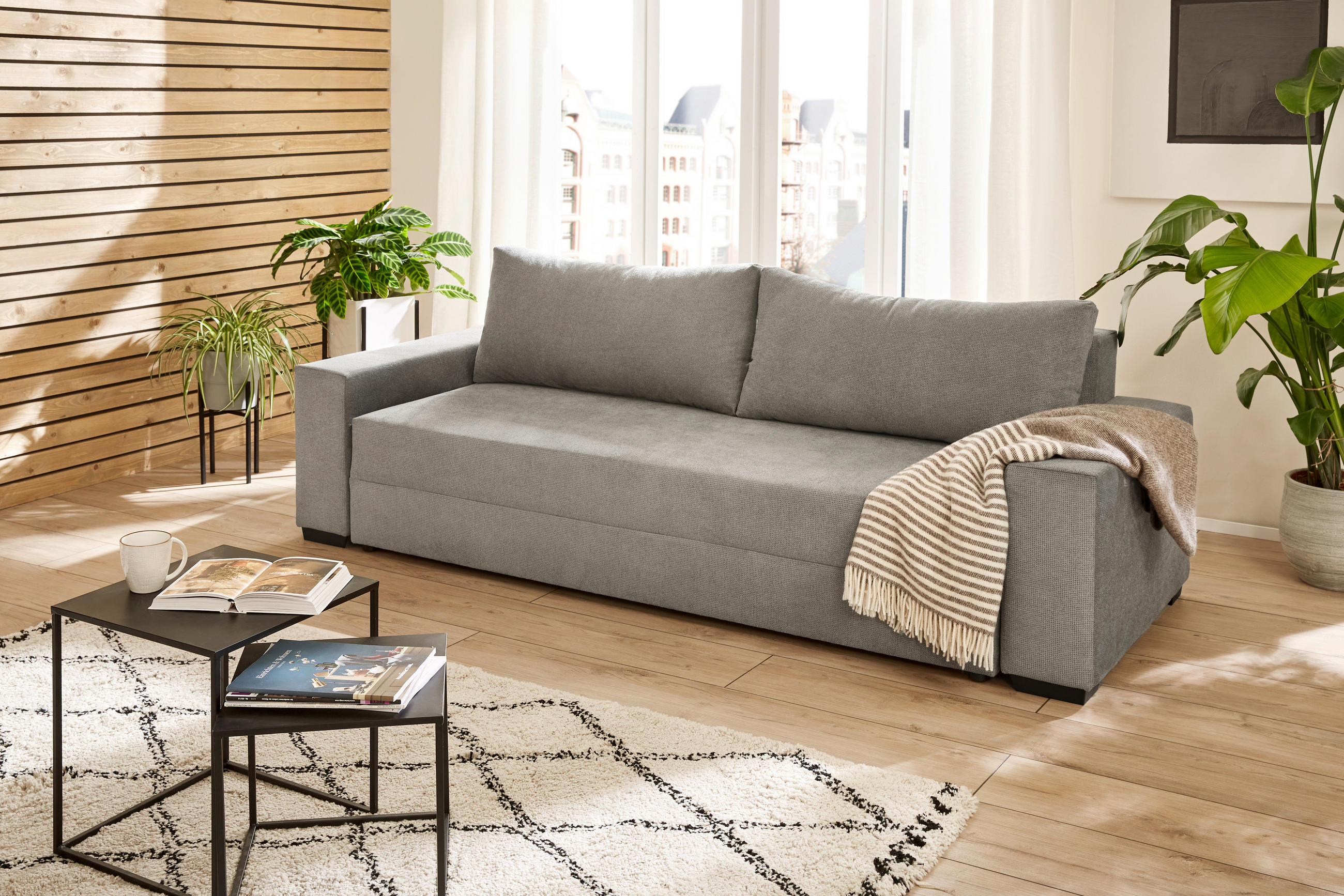 SCHLAFSOFA Webstoff Grau  - Schwarz/Grau, KONVENTIONELL, Kunststoff/Textil (240/72/95cm) - Carryhome