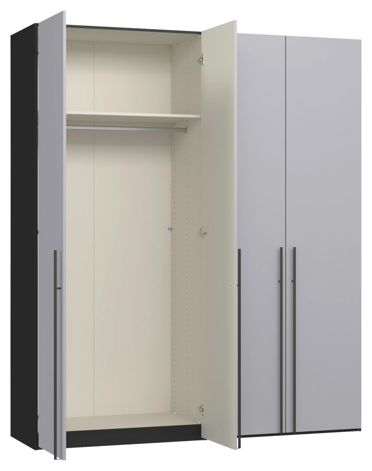 DREHTÜRENSCHRANK 203/220/59 cm,  in Schwarz, Hellgrau, 4-türig  - Titanfarben/Hellgrau, Design, Glas/Holzwerkstoff (203/220/59cm) - Jutzler