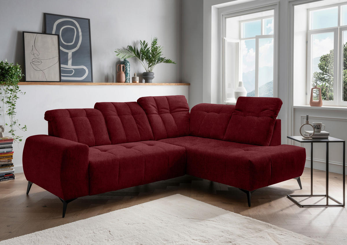 ECKSOFA in Mikrofaser Bordeaux  - Bordeaux/Schwarz, Modern, Textil/Metall (261/200cm) - Livetastic