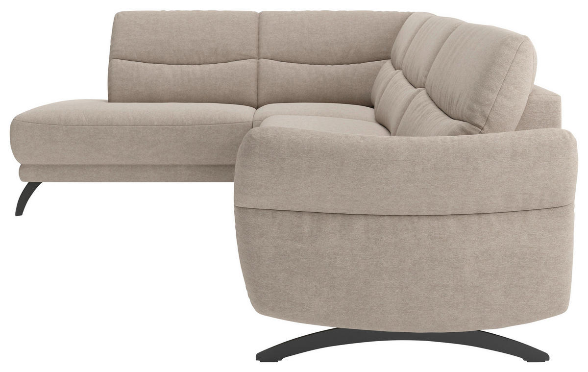 ECKSOFA Sandfarben Webstoff  - Sandfarben/Schwarz, KONVENTIONELL, Textil/Metall (201/263cm) - Pure Home Comfort