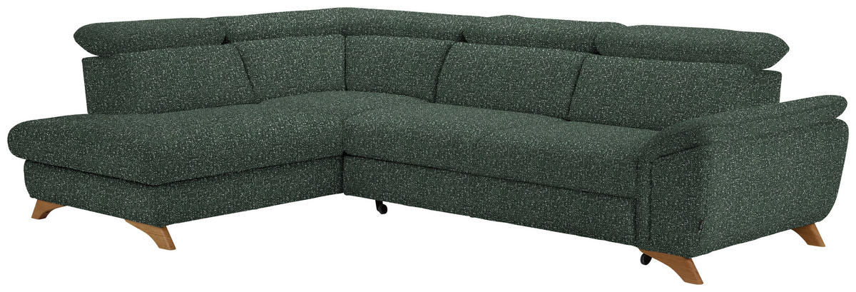 ECKSOFA in Bouclé Grün  - Eichefarben/Grün, Modern, Holz/Textil (212/287cm) - Valnatura