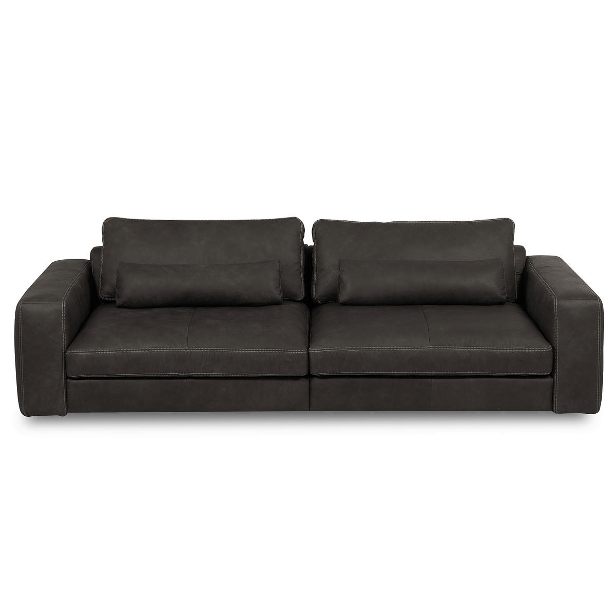 3-SITZER-SOFA  in Echtleder Dunkelgrau   - Dunkelgrau/Beige, Design, Leder/Kunststoff (300/85/123cm) - Livetastic