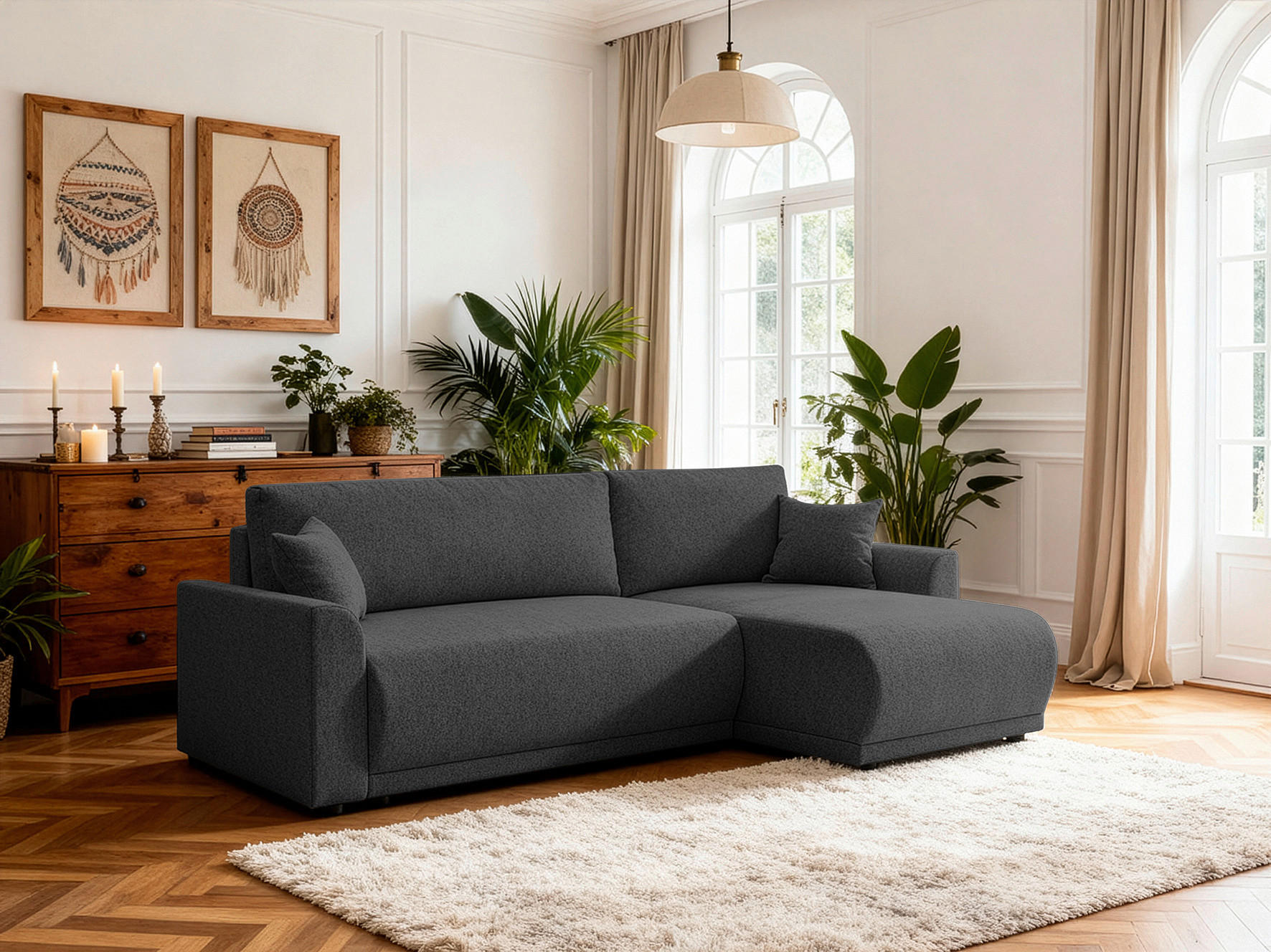 ECKSOFA KIMMY Schwarz Flachgewebe Zierkissen, Rückenkissen, Bettkasten  - Schwarz, Design, Kunststoff/Textil (233/146cm) - P & B