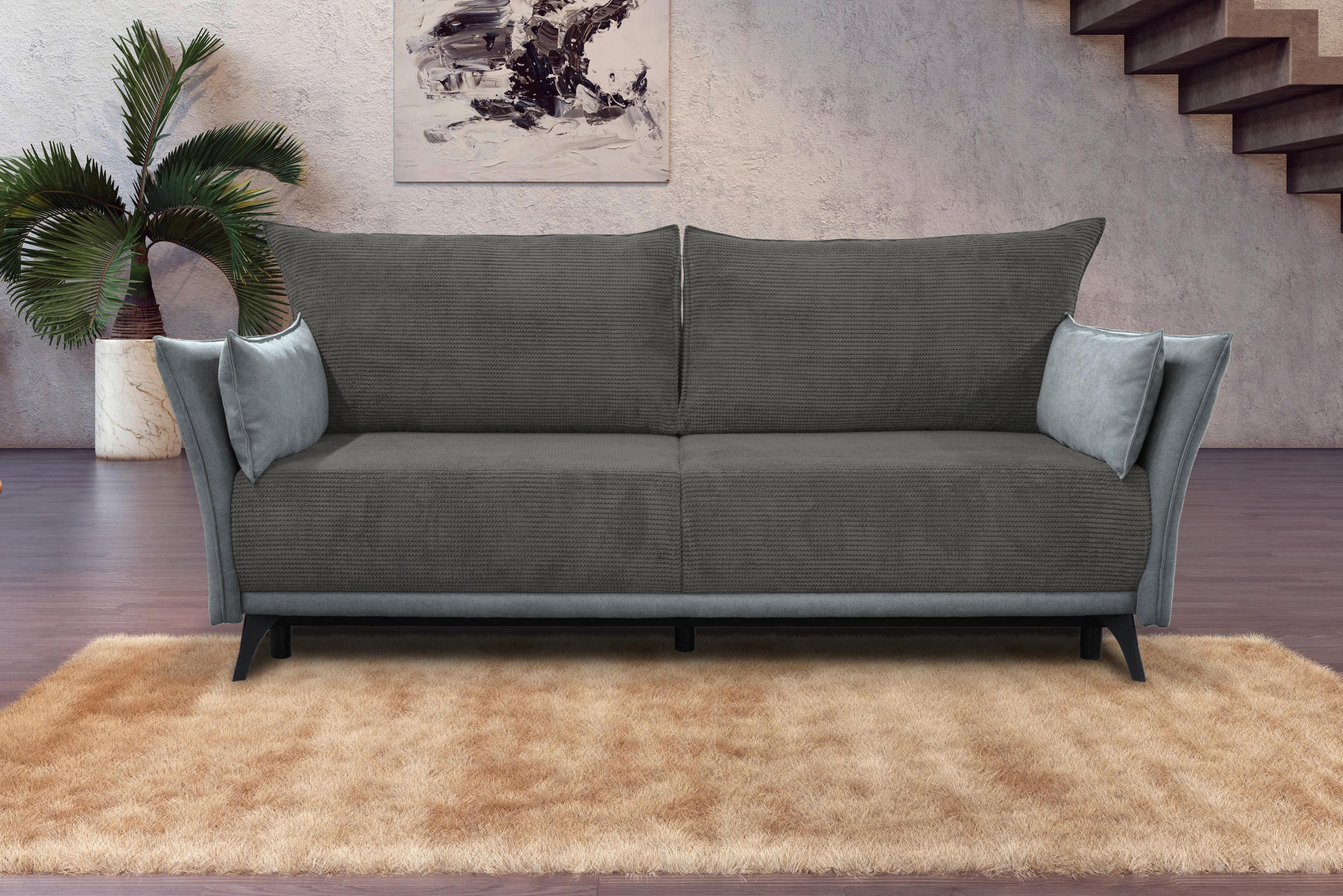 SCHLAFSOFA Cord, Flachgewebe Grau  - Schwarz/Grau, KONVENTIONELL, Textil/Metall (223/72/100cm) - Carryhome