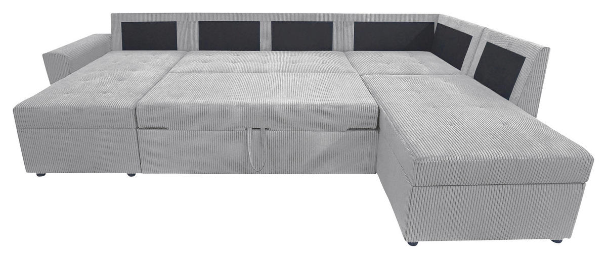 WOHNLANDSCHAFT in Cord Hellgrau  - Hellgrau/Schwarz, Design, Kunststoff/Textil (155/297/212cm) - MID.YOU