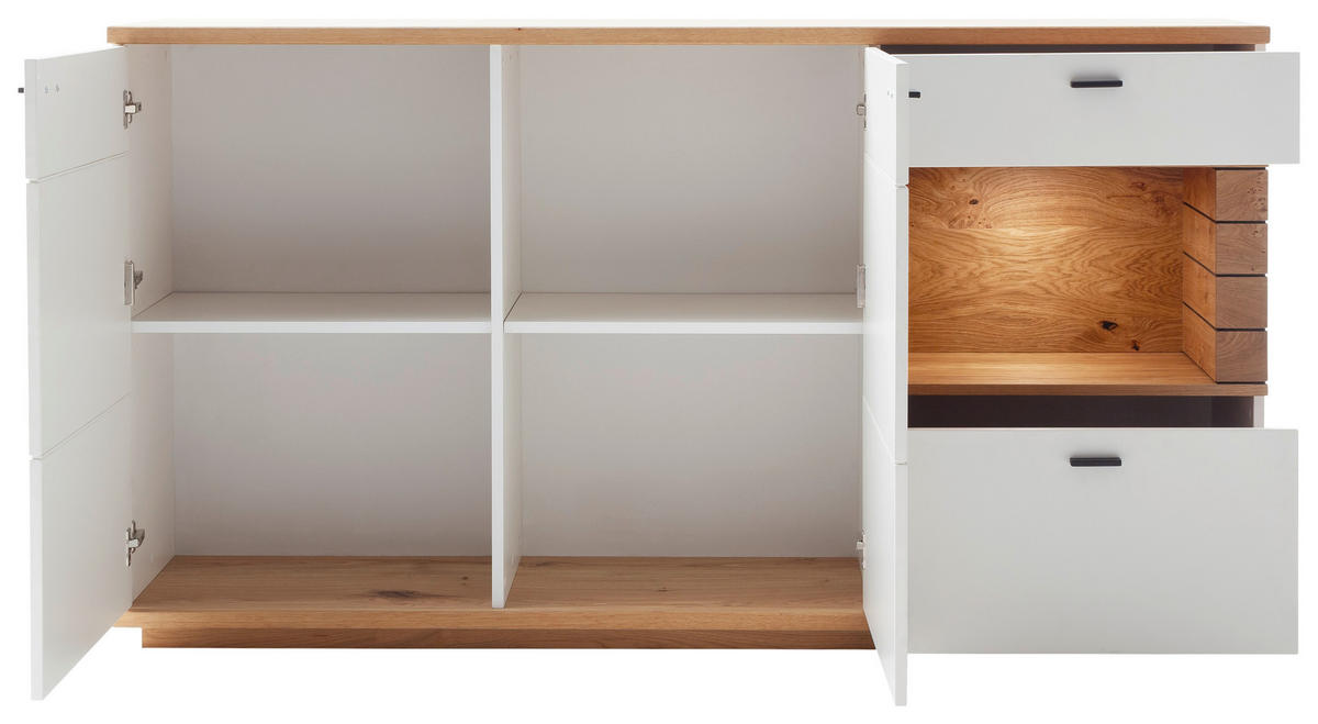 ŠIROKÁ KOMODA, divoký dub, bílá, barvy dubu, 180/100/44 cm - bílá/barvy dubu, Design, kov/dřevo (180/100/44cm) - Novel