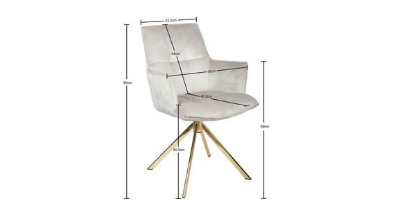 ARMLEHNSTUHL  Stoffauswahl, Sitzfläche 360° drehbar, automatische Rückholfunktion Samt  Goldfarben, Beige  - Beige/Goldfarben, Design, Textil/Metall (59/89.5/63cm) - Novel
