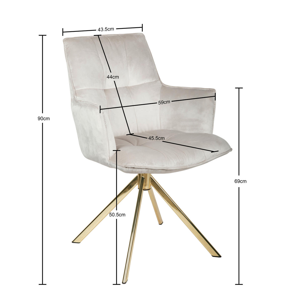 ARMLEHNSTUHL  in Edelstahl Samt  - Beige/Goldfarben, Design, Textil/Metall (59/89.5/63cm) - Novel