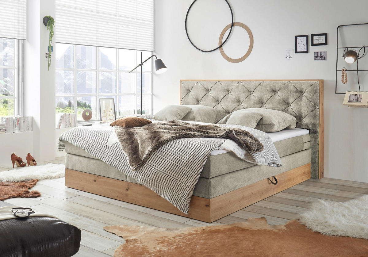 BOXSPRINGBETT 180/200 cm  in Naturfarben, Schlammfarben  - Schlammfarben/Naturfarben, Konventionell, Holzwerkstoff/Kunststoff (180/200cm) - Esposa