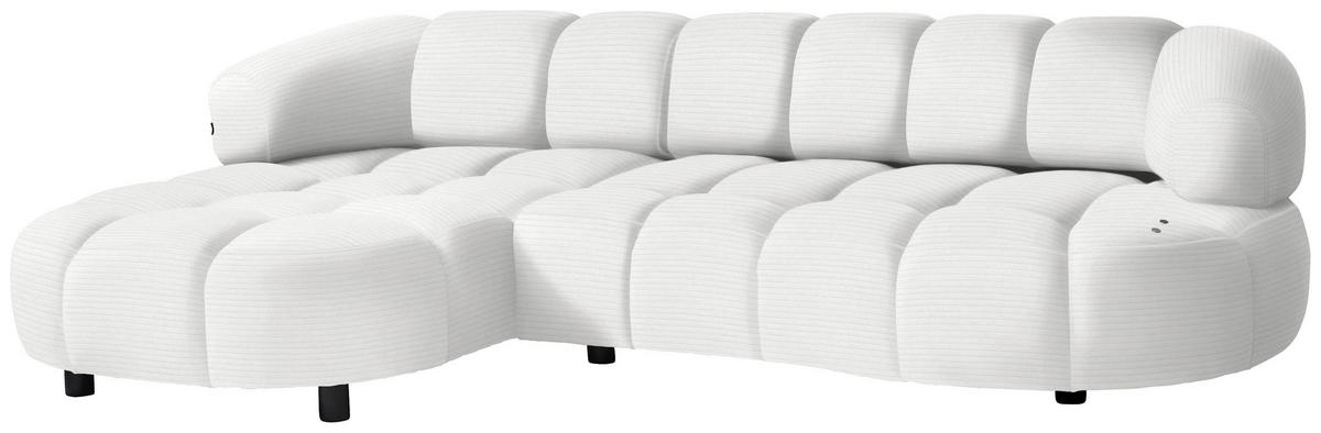 ECKSOFA in Cord, Velours Ecru  183/284 cm  - Ecru/Schwarz, Design, Holz/Textil (183/284cm) - Welnova