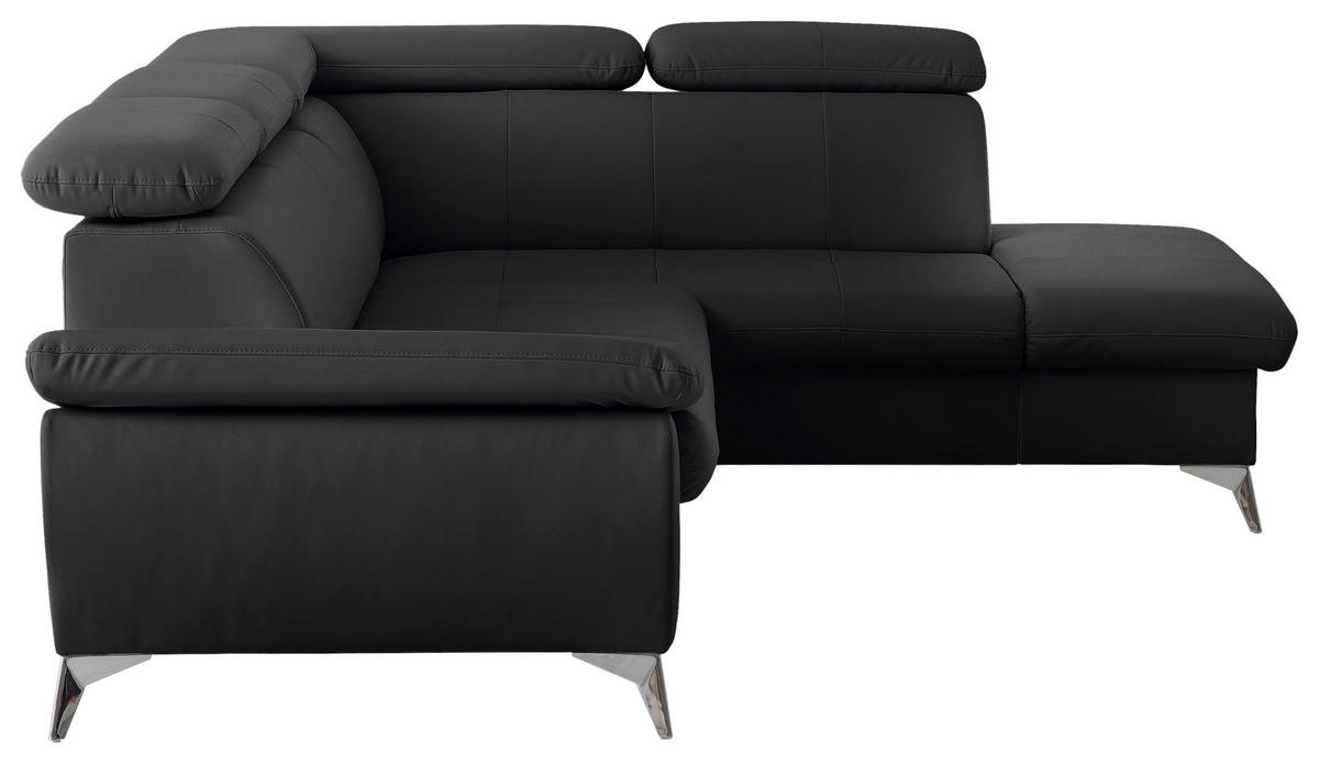ECKSOFA Schwarz Lederlook  - Chromfarben/Schwarz, KONVENTIONELL, Textil/Metall (256/209cm) - Livetastic
