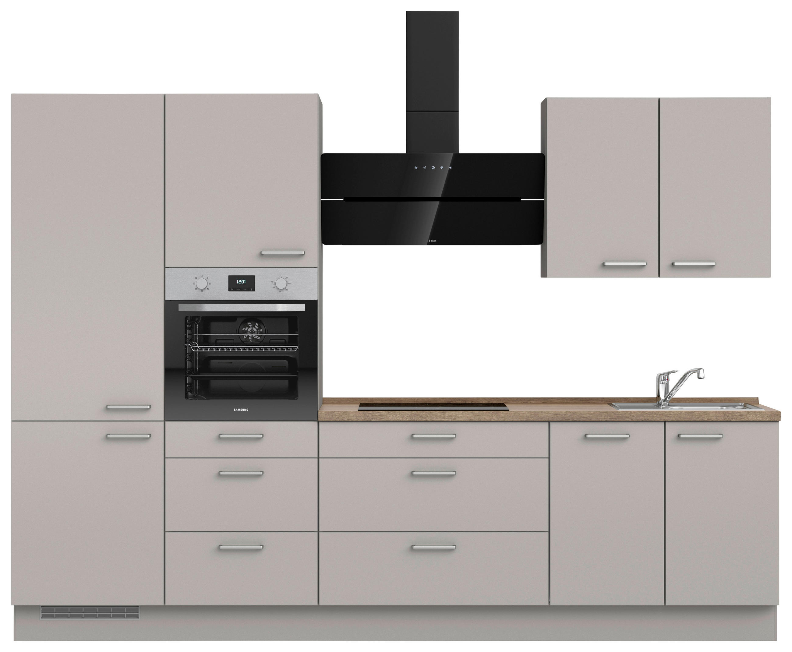 KÜCHENLEERBLOCK 300 cm   in Grau, Eichefarben  - Edelstahlfarben/Eichefarben, MODERN, Holzwerkstoff/Metall (300cm) - Nobilia