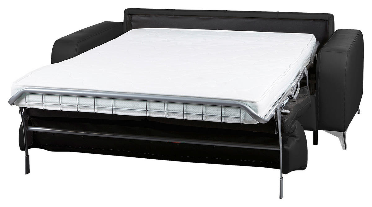 SCHLAFSOFA in Leder Schwarz  - Silberfarben/Schwarz, Design, Leder/Metall (204/84/104cm) - Livetastic