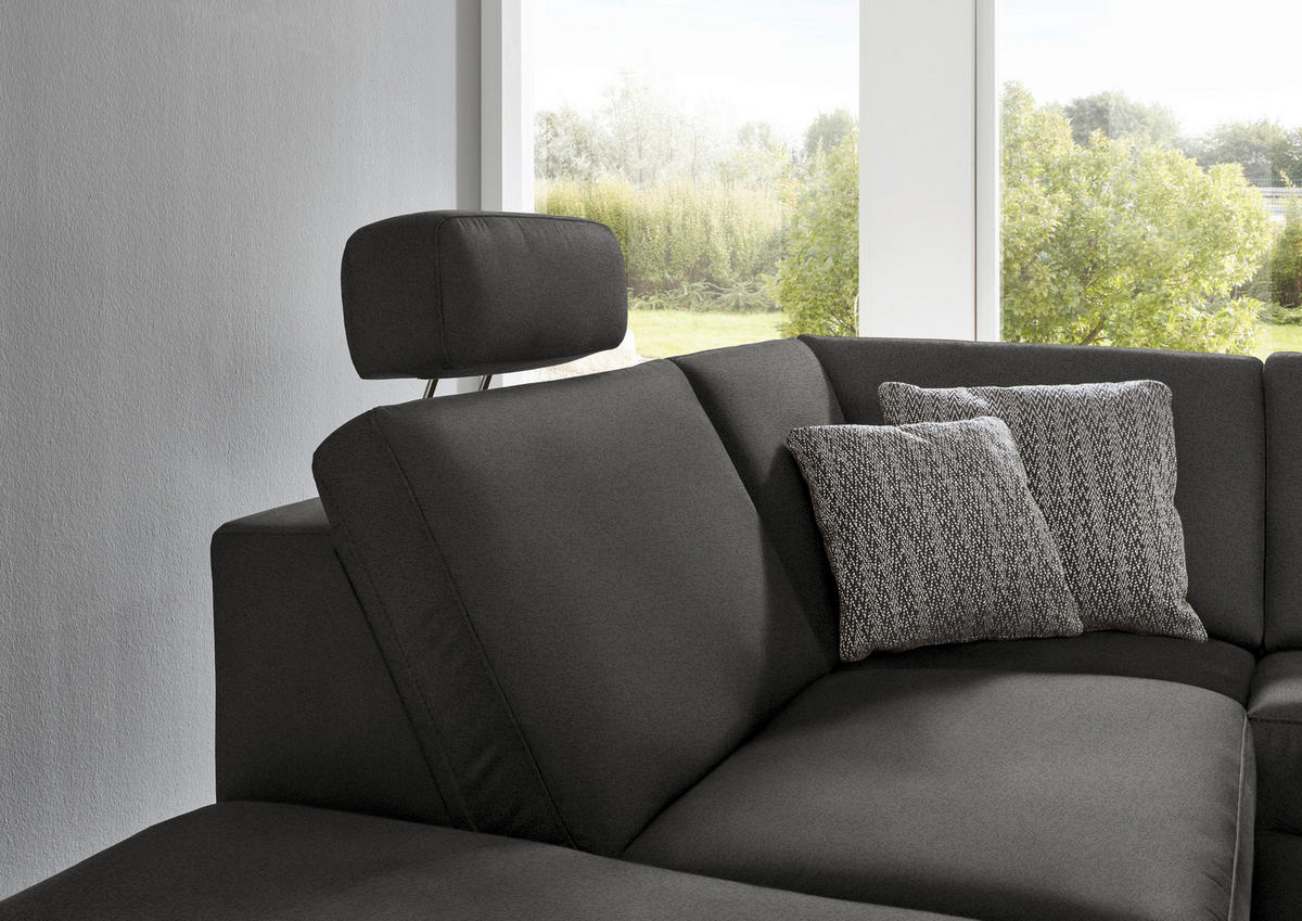 ECKSOFA in Mikrofaser Anthrazit  - Anthrazit/Alufarben, Design, Textil/Metall (242/275cm) - Dieter Knoll