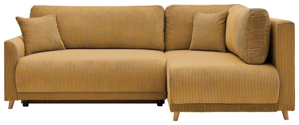 ECKSOFA MILOS Gelb Cord Rückenkissen, Bettkasten, Schlaffunktion, Rücken echt  - Gelb/Naturfarben, Design, Textil (224/148cm) - P & B