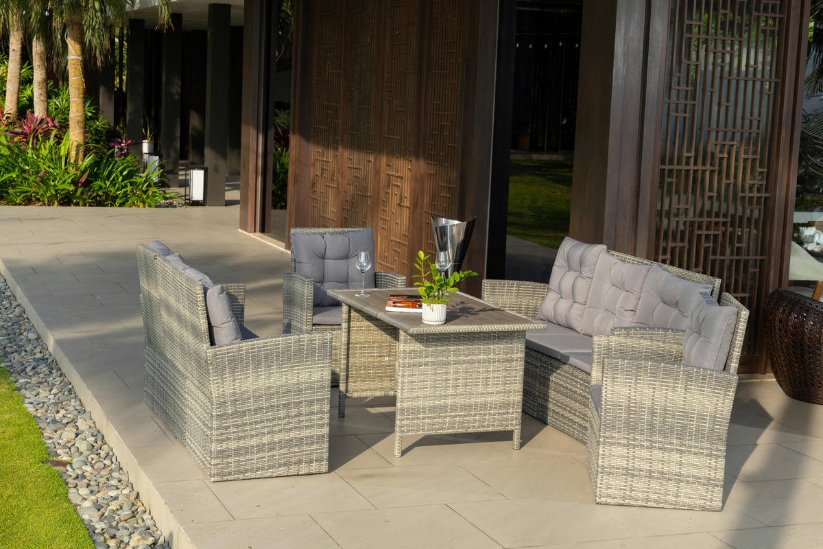 LOUNGEGARNITUR Stahl  - Dunkelgrau/Grau, MODERN, Kunststoff/Textil (120/70/66cm) - Ambia Garden