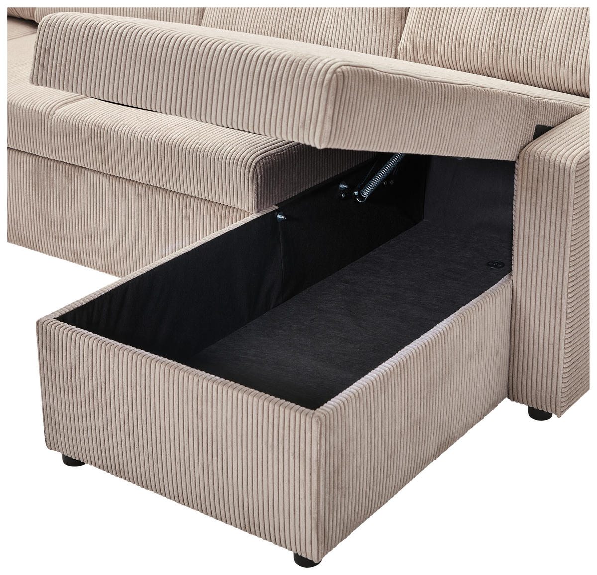 WOHNLANDSCHAFT in Cord Taupe  - Taupe/Schwarz, Konventionell, Kunststoff/Textil (155/293/126cm) - Ti'me