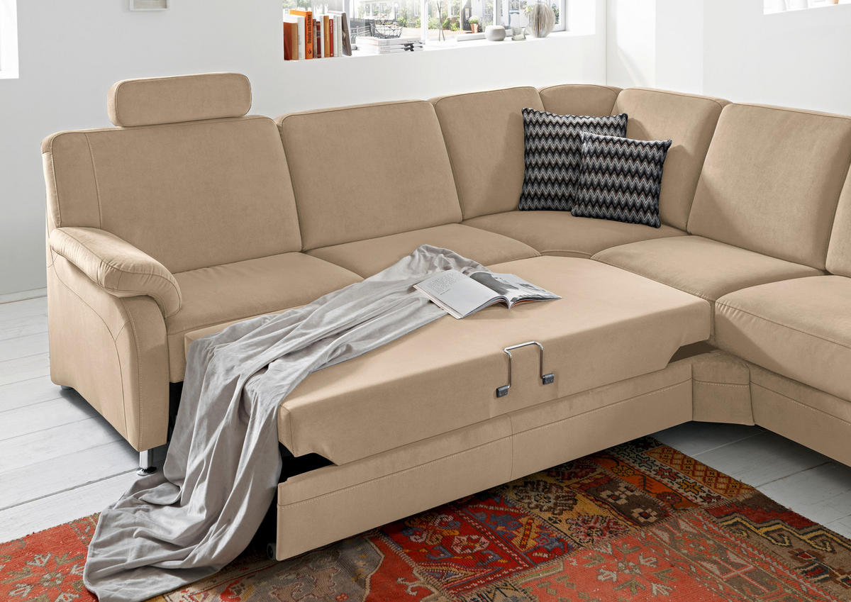 ECKSOFA in Flachgewebe Hellbraun  - Hellbraun/Alufarben, Konventionell, Textil/Metall (269/289cm) - Beldomo System