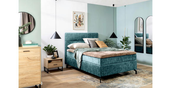 BOXSPRINGBETT 140/200 cm in Petrol - Petrol/Schwarz, Design, Textil/Metall (140/200cm) - Esposa