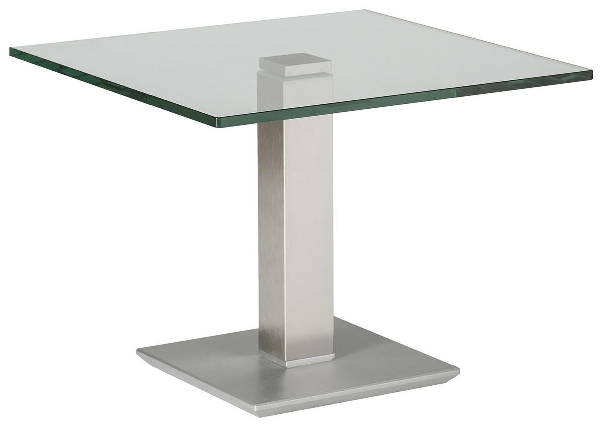 BEISTELLTISCH 60/60/46-65 cm Edelstahlfarben, Nickelfarben quadratisch  - Edelstahlfarben/Nickelfarben, Design, Glas/Kunststoff (60/60/46-65cm)