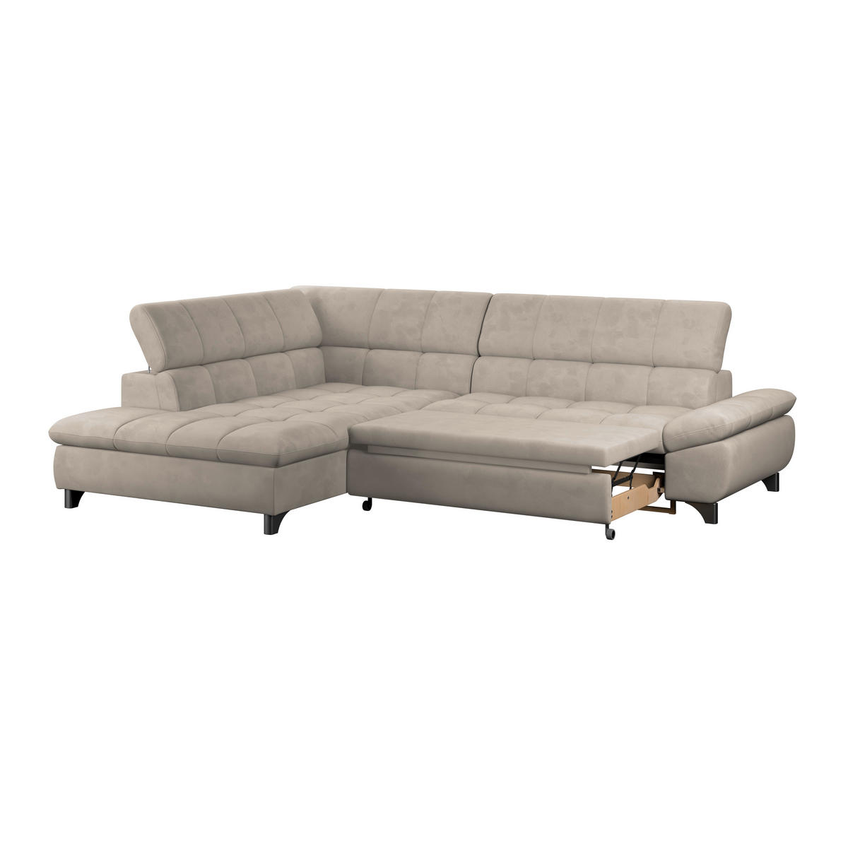 ECKSOFA Naturfarben Chenille  - Chromfarben/Naturfarben, KONVENTIONELL, Textil/Metall (234/312cm) - Livetastic