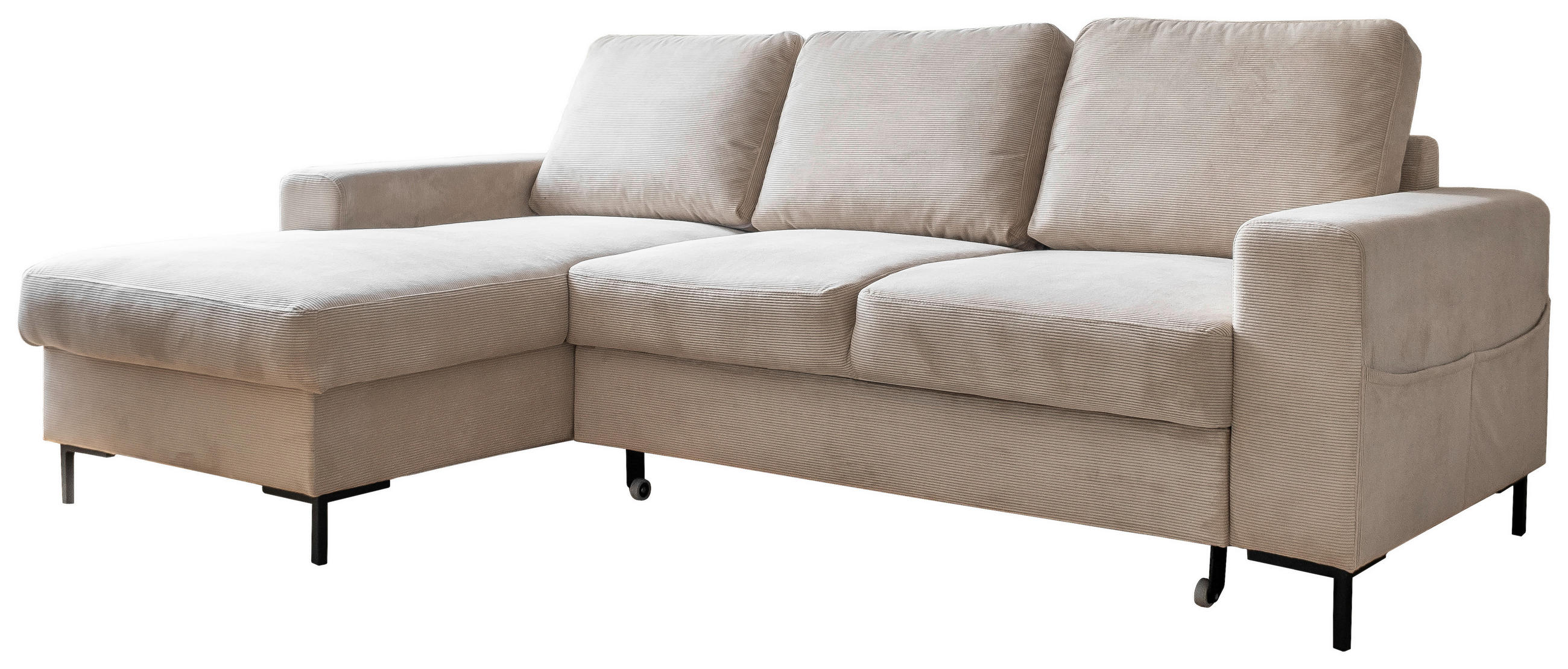ECKSOFA Beige Cord  - Beige/Schwarz, Design, Textil/Metall (148/236cm) - MID.YOU