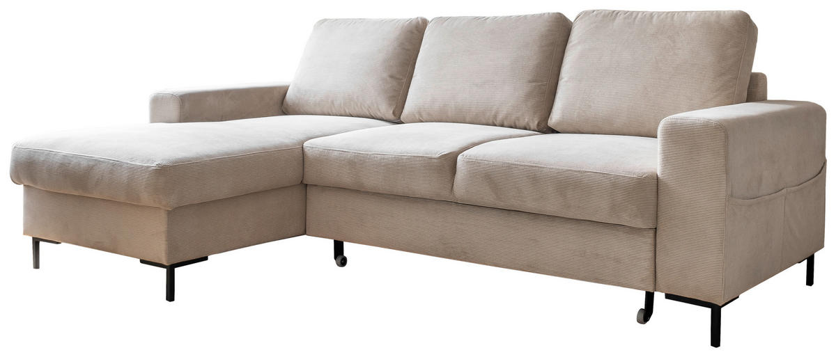 ECKSOFA Beige Cord  - Beige/Schwarz, Design, Textil/Metall (148/236cm) - MID.YOU
